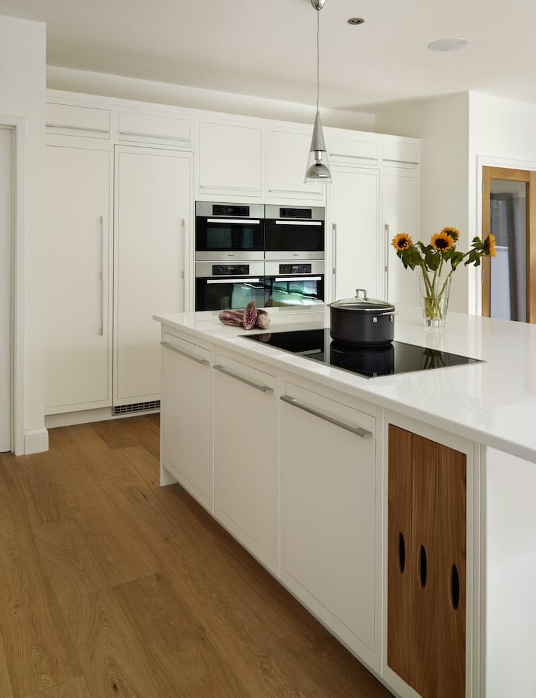 Modern all-white family kitchen